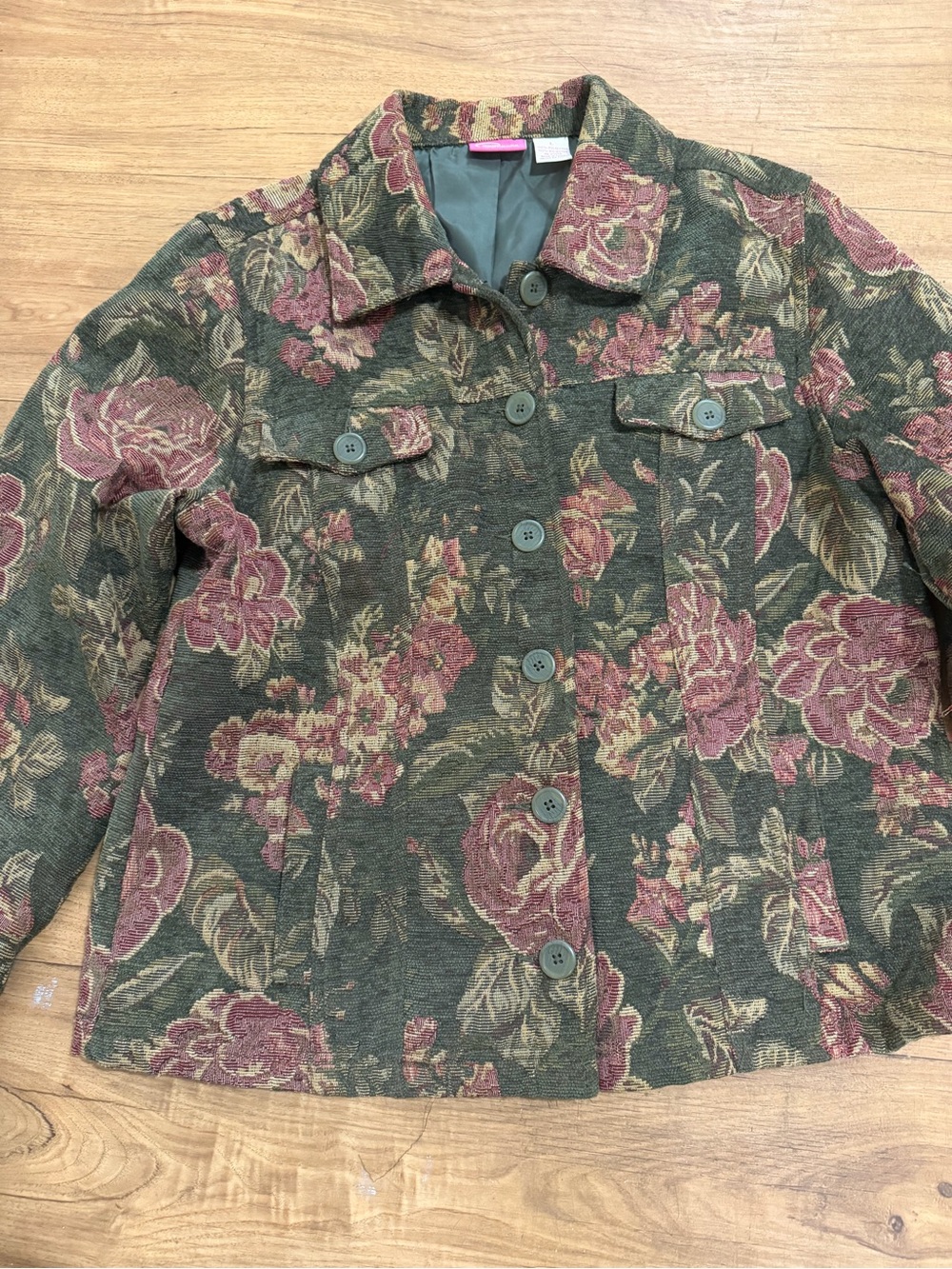 Floral Button-Front Jacket - Green & Rose - Picture 4 of 7